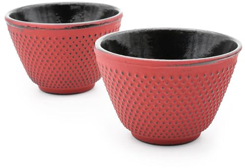 Zen Minded Paire De Tasses à Thé Traditionnelles Japonaises En Fonte 120 Ml Motif Clous - Rouge