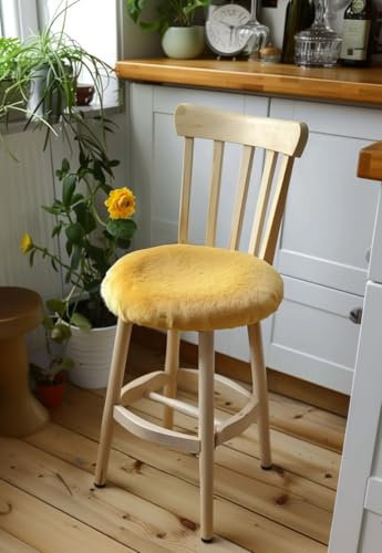Hollert Lammfell Sitzkissen Ø 40 cm Gelb Stuhlkissen Stuhlauflage Merino Sitzauflage Fell für Stühle kuschelige weich