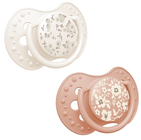 LOVI Silikon Schnuller dynamisch 2 Stk Blossom Ivory, Schutz Saugreflex, Stillsicher, Biss und Sprechsicher, Antiallergisch (0-6m)