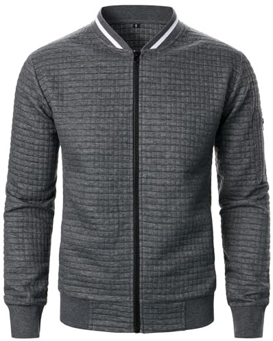KHIRVWL Felpa Senza Cappuccio Uomo Collo Alto Zip Tasche Casual Felpa della Uomo in Cotone in Pile Taglie Forti Morbido Hoodie Cerniera Integrale Tasche Laterali Leggera per Jogging e Trekking