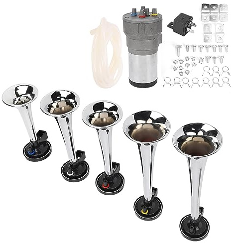 RASTKY Super Loud Air Trompet Set Melodie 12 V mit Kompressorchromfarben Austausch für Züge Schiffe
