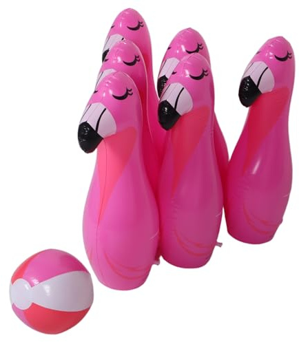 BCOATH Inflatable Bowling Set with Adorable Flamingo Pins Sturdy PVC Giant Lawn Game for Indoor and Outdoor Family Fun Safe and Portable Play Equipment