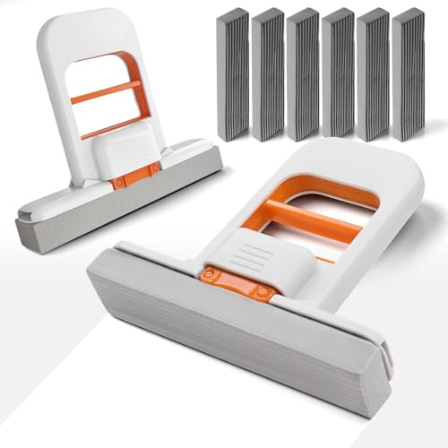 2 Stück Mini Mop Set Mini Foldable Desktop Mop Selbstauswringender Schwamm Wischmopp mit 6 Schwammwischer Trockene und Nasse Reinigung Küche Badezimmer Desktop Fenster Boden Wand und Autoinnenflächene