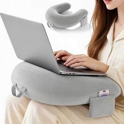VEGOATY Gaming Kissen & Lesekissen mit Seitlichen Aufbewahrungstaschen: Schoß-Schreibtischkissen für Erwachsene, Schwamm Spiel Schoß-Lesekissen für das Sitzen auf dem Bett/Sofa/Fußboden (Grau)