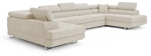 COMFORTINO FURNITURE Ecksofa mit Schlaffunktion Big PASTI U-Form, Sofa Couch mit Bettkasten, 3-Sitzer Eckcouch, Schlafsofa für Wohnzimmer, Big Sofa Couch mit Schlaffunktion (Bouclé Quelle 05)