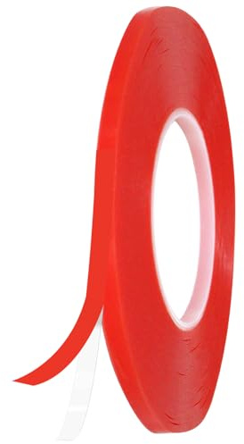 Cateye Red Double Sided Tape 6mm x 50m x 0.2mm, Transparent PET Double Sided Adhesive Tape, Clear Invisible Mounting Tapes for Electronics, Glass, Metal, PVC, Car Accessories And Home Decoration