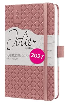 SIGEL Jolie Wochenkalender 2027 A6 dunkelrot Hardcover Terminplaner | 7J128, Mit Gummiband, Stiftschlaufe, Einstecktasche, 174 Seiten, vegan, Buchkalender, Taschenkalender