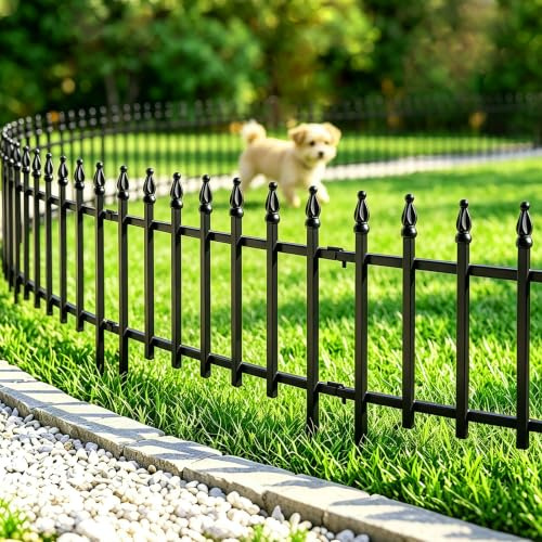 Thealyn Metal Decorative Garden Fence 45cm H x 57cm W, 10 Panels | 5.7m Total, Metal Fence Panels, Landscape Fencing for Flower Bed, Trees, Animal Barrier