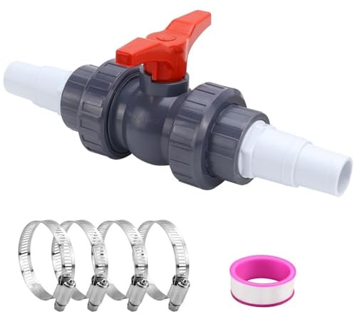 HZOUHONG PVC Kugelhahn 50mm Pool Absperrventil, PVC Kugelventil | Absperrhahn mit Schlauchverbinder für Pool 1 1/2 Zoll mit 2 Schlauchtülle 32-38mm für Rohrentleerer, Schwimmbad, PVC-Rohr