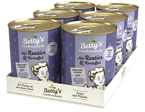 Betty's Landhausküche Hund Rentier mit Rind und Kartoffel 6 x 400 g Für alle Hunderassen geeignet Hohe Bioverfügbarkeit Wir achten auf Beste Qualität