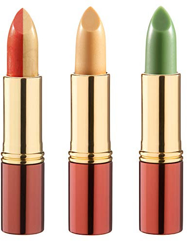IKOS Lippenstift 3er Set: der denkende Lippenstift grün/nachtrosa + gelb/apricot und Duo-Lippenstift gelb/orange