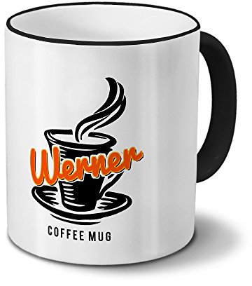 digital print Tasse mit Namen Werner - Motiv Coffee Mug - Namenstasse, Kaffeebecher, Mug, Becher, Kaffeetasse - Farbe Schwarz