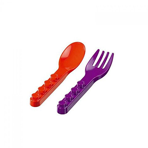 PLACEMATIX- Cubiertos de plástico para niños (Cuchara Roja-Tenedor Morado), Color Rojo (8718657930251)