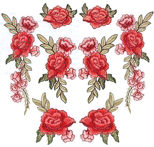8 Stück Gestickte Flicken Blumen Aufnäher Patches Rose Flicken für Jeans, Kleidung, Mütze, Schuhe