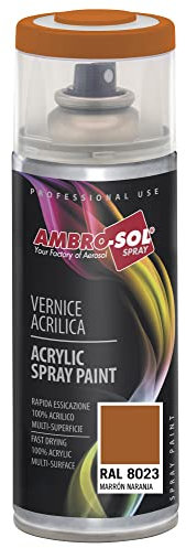 Ambro-Sol V4008023 Vernis peinture Acrylique Multi-Usage, Peinture Brillante pour Intérieur et Extérieur, Adapté a Tous Type de Matériau, Aérosol En Fer-Blanc Recyclable de 400 ml, Marron Orange