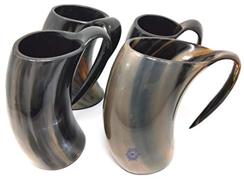 Bhartiya Handicrafts Premium Horn Mug | Boccale di birra | Boccale da birra | Bhartiya Mug autentico vichingo bere tazza (4 pezzi)