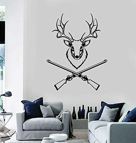 myrockshirt Wandtattoo Aufkleber Rotwild-Kopf-Jagd-Gewehr-Hörner Jagd Zone für alle glatten Flächen UV&Waschanlagenfest A