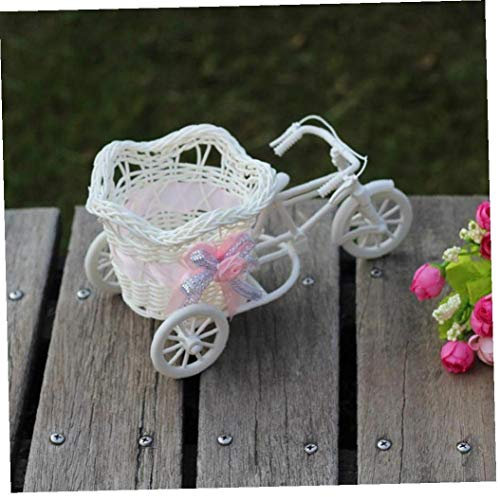 Angoter Large Rattan Tricycle Bike Flower Basket Vase Storage Party Decor Garden Plant Planter Decor Pot Wedding Party Favour Decor