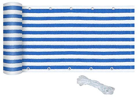 Outsunny Lot de 2 Brise-Vue renforcés occultants Brise Vue pour Balcon HDPE Haute densité 52 œillets + 4 Cordons dim. 5L x 0,90H m Bleu Blanc rayé