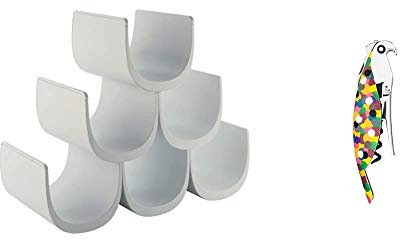 Alessi Noè GIA13 Portabottiglie di Design in Resina Termoplastica, Bianco & AAM32 1 Proust Parrot Cavatappi per Vino di Design, in Alluminio Profuso e PC, Multicolore