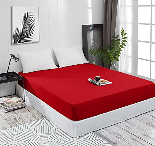 Mixibaby Spannbettlaken Jersey Spannbetttuch 100% Baumwolle Bettlaken Spannbettuch Laken 28 Farben, Größe:90 x 200 cm, Farbe:Rot
