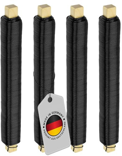 ECENCE 4er Set Blumendraht verzinkt, 0,65mm Basteldraht, Wickeldraht lose auf Holzwickel zur Befestigung von Blumen und Pflanzen, Bindedraht 35m Farbe Schwarz