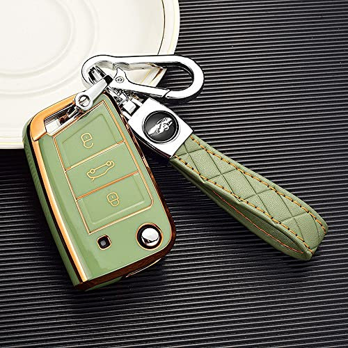 ontto TPU Autoschlüssel Hülle Passt für VW Golf 7 MK7 Polo T-ROC Tiguan Touran Skoda Karoq Superb Seat Ibiza Schlüsselcover Schutzhülle Schlüsselhülle Schlüsselanhänger Schlüssel Schutz Etui-Grün B