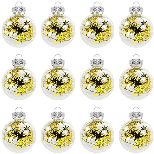 Uposao 12 Stück Kunststoff Weihnachtskugeln,Christbaumkugeln Set Weihnachtsbaumschmuck Weihnachtsbaum Bälle Dekorationen Weihnachtsbaum Deko zum Aufhängen für Hochzeit Weihnachten ∅6mm,Gelb
