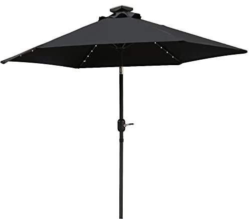 Green Bay 2.5M Black Garden Parasol with Crank and LED Lights Sun Shade Umbrella for Outdoor Garden and Patio