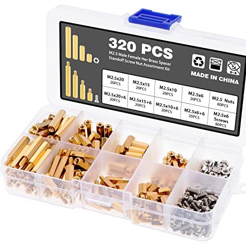 HSEAMALL 320 STÜCKE M2,5 Männlich Weiblich Sechskantsäule Messing Abstandshalter Abstandsschraube Muttern Sortiment Kit, Computer Schrauben PC Gehäuse Set, Motherboard Abstandsschrauben