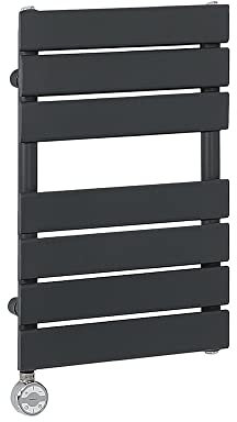 Milano Lustro 400W Anthracite Flat Panel Electric Heated Towel Rail Thermostatic - 600mm x 400mm