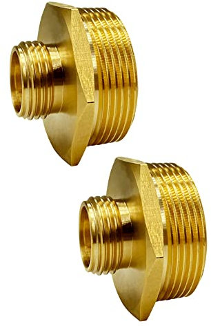 GESHATEN 3/4” GHT Male x 1.5” NPT Male Connector, Brass Garden Hose Adapter for Sump Pump and Pool Pump Hose Adapter, Industrial Metal Brass Garden Hose to Pipe Fittings Connector (2 Pack)