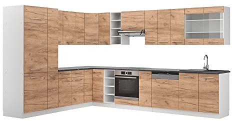 Vicco Eckküche Fame-Line, Goldkraft Eiche/Weiß, 257 x 347 cm ohne Arbeitsplatte