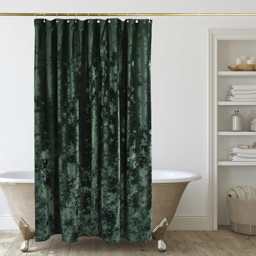 TAMGHO Pannesamt-Duschvorhang, Luxuriöser Waldgrüner Duschvorhang mit 12 goldenen Haken, wasserdicht, Dicker Stoff, 183 x 183 cm, für das Badezimmer