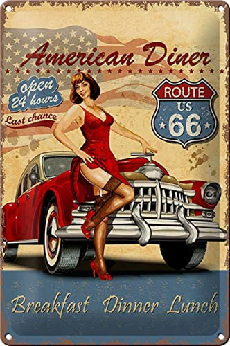 FEMER Blechschild Retro 20x30cm Pinup American Diner Breakfast