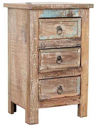 Biscottini Nachttisch aus recyceltem Holz 63 x 30 x 34 cm | Nachttisch für Schlafzimmer rustikal | Vintage Nachttische mit antikem Finish