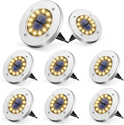 GIGALUMI Solar Ground Lights 12LEDs 8PACK In-Ground Lights Solar Powered Pathway Lights Outdoor Decking Landscape Lamp for Lawn Yard Pool Patio(Warm White)
