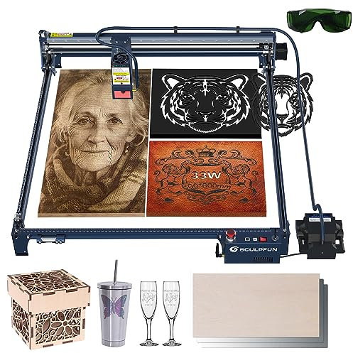 SCULPFUN S30 Ultra 33W Laser Graviermaschine Laser Cutter 600*600mm Große Arbeitsbereich,0.005mm Hochpräzises Industrielle Gleitschiene Gravieren Schneiden, Automatisch Air Assist,42Bit Schrittmotor