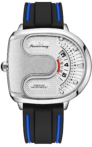 JewelryWe Herrenuhr Silikon Uhren Herren - Silber U-förmig Analog Quarz Armbanduhr mit Silikon Gummi Armband Kein Zeiger Konzeptuhr Lässige Uhr für Männer Junge