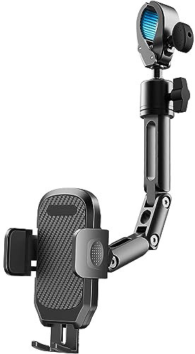 Quyee Handyhalterung für Auto, Rückspiegel, Handyhalterung – Aluminium-Legierung, Multi-Winkel-Einstellung, drehbar und einziehbar, kompatibel mit Allen 10,2-17,8 cm iPhone- und Android-Handys