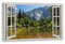 HUBDECO Leinwandbild Fensterblick Waldberge Bild 120x80 cm - Landschaftsbilder auf Leinwand - Wandbilder Wohnzimmer - Bild Fenster mit Ausblick - Aesthetic Room Decor - Wanddeko Schlafzimmer