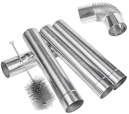 Chimenea de acero inoxidable para estufa de leña, tubos de codo y cepillo de chimenea, 6 cm x 30 cm, uso de chimenea y estufa de leña (3 tubos, 1 cepillo, 1 codo)