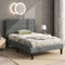 KnSam Polsterbett 90 x 200 cm, Bettgestell mit Lattenrost & Kopfteil, gepolstertes Einzelbett, Textilbezug Leinen in Grau, Zeitloses modernes Design, Jugendbett
