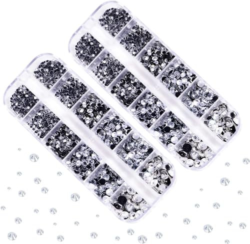 Blinginbox DMC Hotfix Rhinestone 2 Box Total 5200 Pieces Mixed Size Round Crystals Glass Gems for Costume Jewelry Making(Crystal)