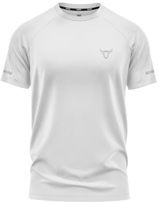 Mens Short Sleeve T-Shirts Workout Athletic Fit Moisture Wicking Fast Drying Reflective Logo Sports T-Shirts Tops White