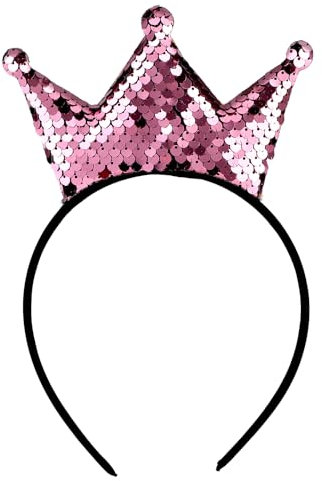 WLLHYF Pailletten Krone Stirnband Weihnachten Glitzer Kronen Haarband Gold Haarreifen Haarschmuck für Mädchen Frauen Geburtstag Weihnachtsfeier (Rosa)