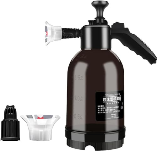 Schneeschaum Pumpsprüher 2L Tragbare Drucksprühflasche mit Ersatzdüse, Mehrzweck-Handschaum-Wasserpumpensprüher für Autoreinigung, Indoor Outdoor Garten Pflanzen Bewässerung (Schwarz mit Skala)