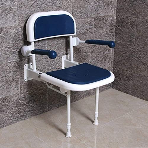 Wall Mounted Foldable Shower Chair for Elderly - Padded Seat, Handles, Arms - Anti-Skid, Stable Bath Stool - Disability Aid