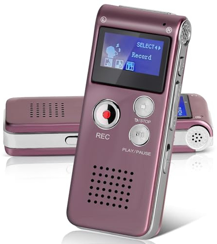 Helterfolg 8GB Dictaphone, Portable Sound Audio Recorder, USB Rechargeable Mini Voice Recorder with Multifunctional Digital Audio & MP3 Play (Wine Red)