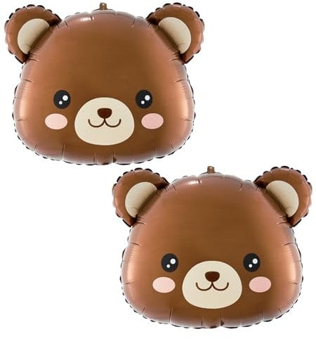 2 Luftballons mit braunem Bärenkopf, Teddybär-Luftballons, Bären-Luftballons, Teddybär-Party, Bären-Geburtstagsdekorationen, Bären-Folien-Party-Luftballons, Teddybär-Folienballons